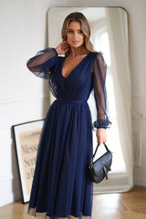 Evening Dress With Slightly Flared Skirt In Navy Blue