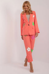 Women's Set Floral Jacket - Pants In Coral