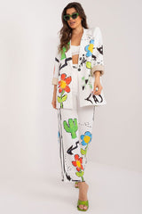 Women's Set Floral Jacket - Pants In Cream