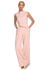 Sleeveless Jumpsuit With Double Layer Top - Powder