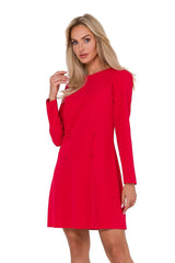 Shift Dress With Decorative Buttons - Red