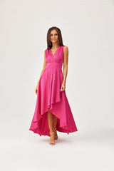 Evening Maxi Satin Dress In Fuchsia